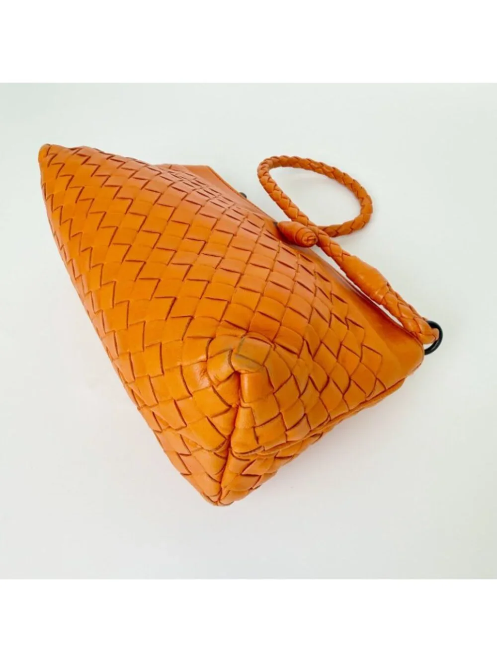 Bottega Veneta Intrecciato Shoulder Bag Leather Orange Vintage